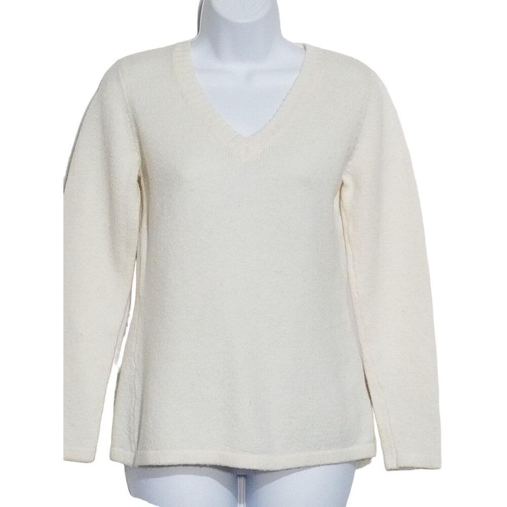 Guide‎ Series Vintage 90s Y2K Pullover Sweater Womens M White Wool Blend V-neck